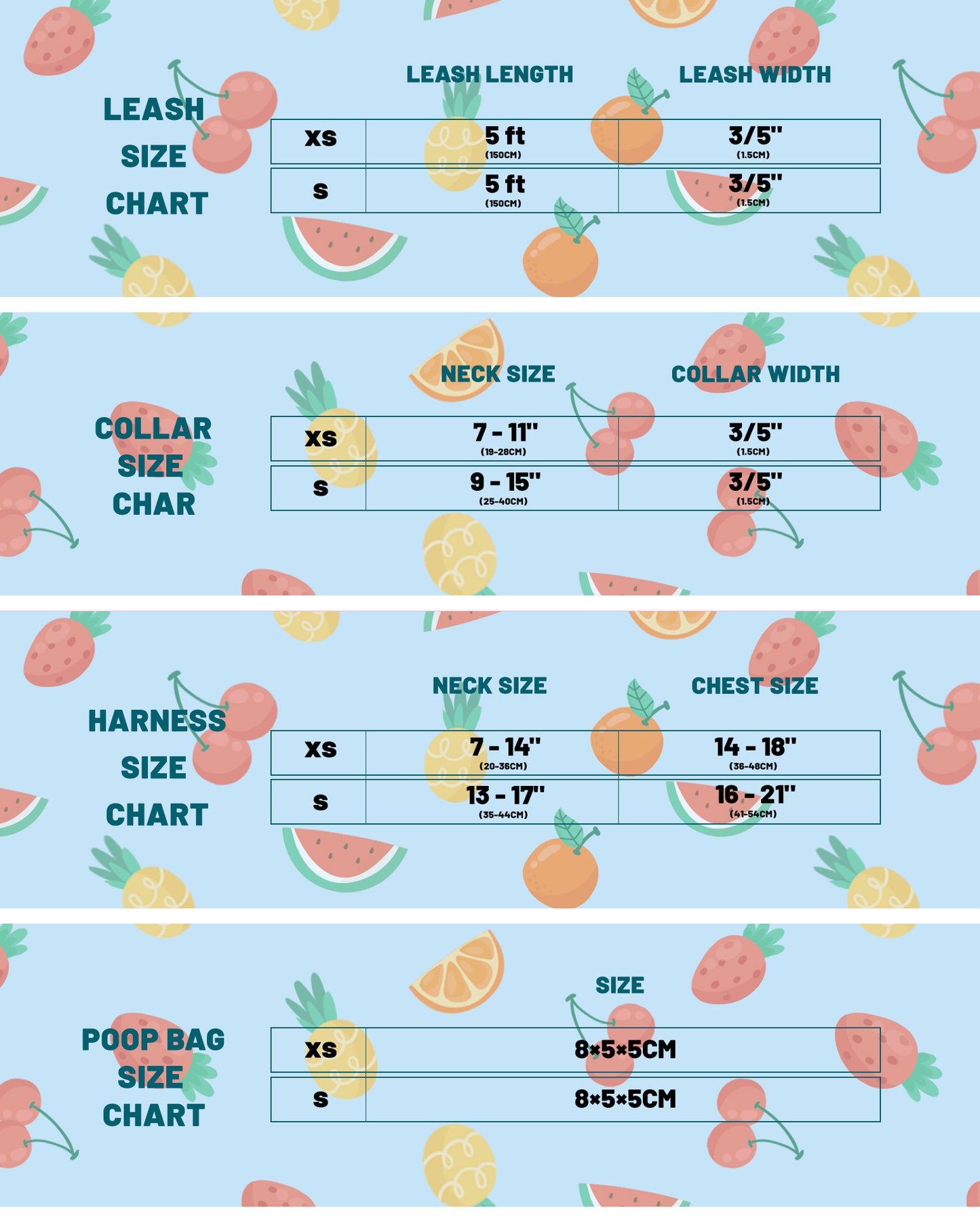 PawsJoys Fruit Walk Set 🍍 – 4-Piece Dog Harness, Collar, Leash & Poop Bag Holder
