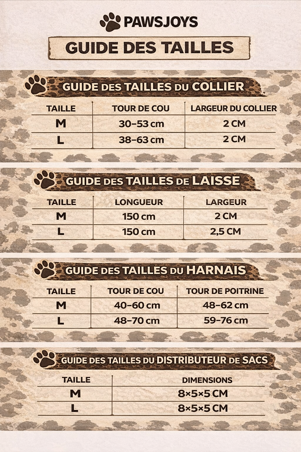 PawsJoys Ensemble Harnais Chien 4 Pièces Motif Léopard – Harnais Anti-Traction, Laisse, Collier et Distributeur de Sacs – Ajustable et Réfléchissant
