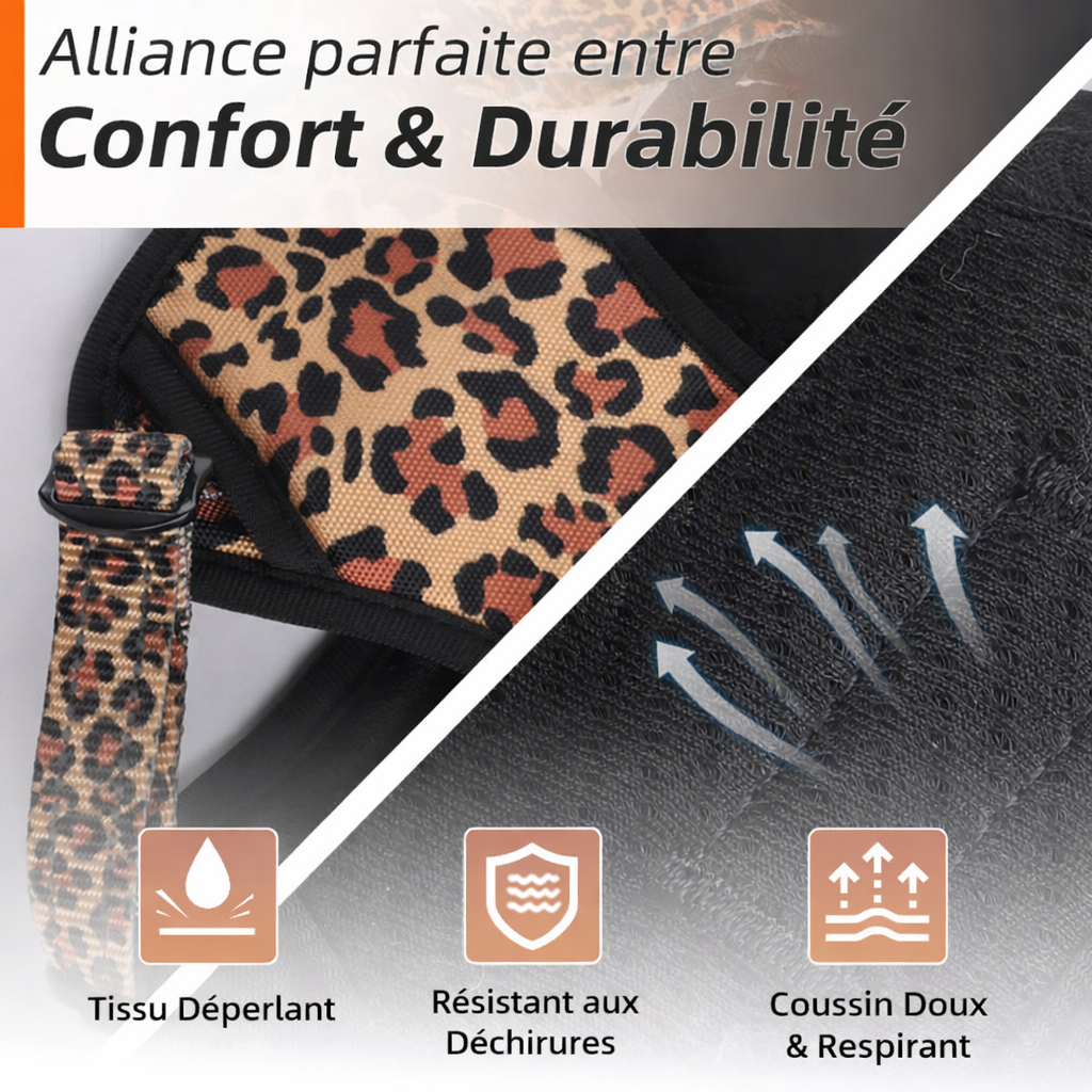 PawsJoys Ensemble Harnais Chien 4 Pièces Motif Léopard – Harnais Anti-Traction, Laisse, Collier et Distributeur de Sacs – Ajustable et Réfléchissant
